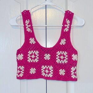 Forever 21 crochet Cropped Top Pink and White Size Small
